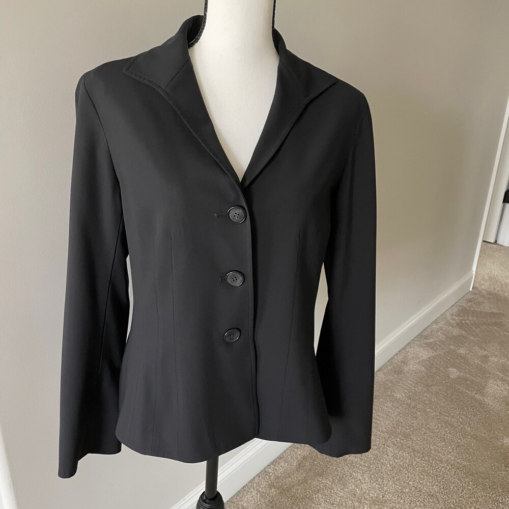 Lafayette 148 Women's 3 Button Wool Black Blazer with Darts, Size 8
